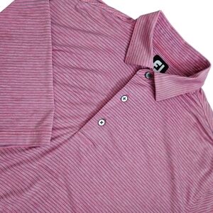 FJ FootJoy Polo Shirt Mens Large Pink Striped Pullover Golf Short Sleeve Casual
